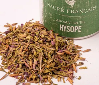 Hysope - L'hysope que Sacré Français a selectionné est récoltée puis séchée. Elle possède une saveur florale et pénétrante, légèrement mentholée. Une merveille avec les poisson, les viandes blanches, les crudités et légumes. Elle est aussi utilisée en infusion. 