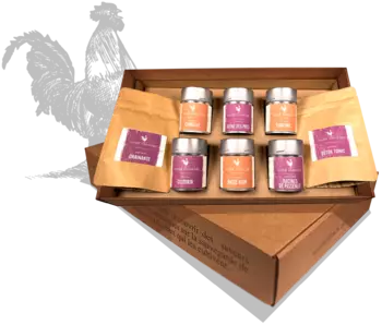 Coffrets Sacré français - Coffret cadeau - Bien-être - Ce Coffret Bien-être est une sélection d'épices nécessaires au quotidien pour se sentir au meilleur de sa forme à chaque saison. À découvrir ou à offrir, une variété de recettes possibles, à cuisiner ou à infuser, un temps pour soi dans la bonne humeur, facilement.