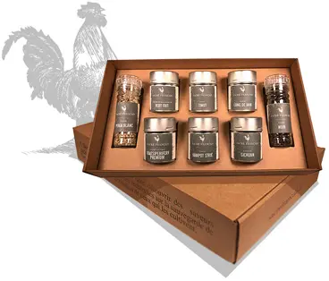 Coffrets Sacré français - Coffret cadeau - Poivres - Le coffret poivres est une sélection de vrais et de faux poivres d'exception, tous issus de terroirs extraordinaires : Chine, Népal, Cambodge, Madagascar, Indonésie, Cameroun… un éventail de saveurs à découvrir