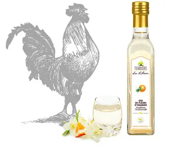 Épices Sacré français - Condiment - Liban - Fleur d'oranger - Symbolisant la pureté, la fleur d’oranger exhale un parfum intense et captivant aux notes fruitées. Résultat d’une distillation naturelle et artisanale Fair Trade Libanon, cette eau florale sans arôme artificiel exprime toute la quintessence du végétal. Reine indétrônable des pâtisseries libanaises, elle apporte une touche de raffinement insoupçonnée aux desserts et boissons de la cuisine du Sud.