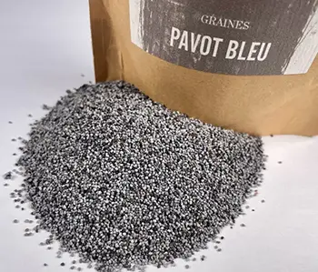 Épices Sacré français - Épice entière - Graines - Pavot bleu - Issues d'une plante ressemblant au coquelicot, ses graines sont gris-bleues. Elles peuvent être cependant blanches ou jaunes safran.