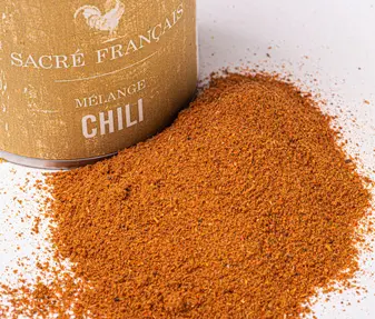 Épices Sacré français - Mélange d’épices - Chili - Assortiment d'épices qui apporte une saveur riche et épicée à ce plat mexicain emblématique. Idéal pour rehausser la viande hachée, les haricots et les tomates dans une préparation savoureuse.