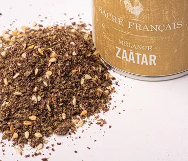 Épices Sacré français - Mélange d’épices - Liban - Zaátar - Zathar - Ce mélange d'épices de tradition libanaise assaisonnera vos plats en fin de cuisson. Mélangé à de huile d'olive, il s'utilise comme une vinaigrette sur vos salades. Le zaatar agrémente également les poissons, les légumes et les légumineuses