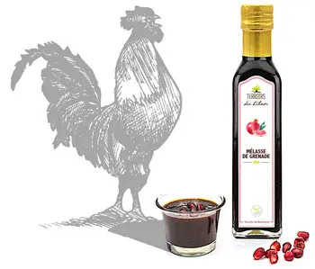 Épices Sacré français - Condiment - Liban - Mélasse de Grenade - Réduction de jus de grenade, une mine de vitamines et d’antioxydants. Sans sucres ajoutés ni conservateur, dotée d’une saveur acide et sucrée, elle habille de sa robe rouge intense salades et mets sucrés-salés. Un condiment d’exception pour fins gourmets.