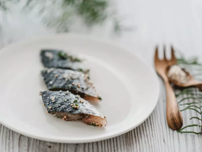 Les recettes - Gravlax de maquereau, orange et café.